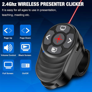 Rechargeable USB Type C Wireless Presentation Clicker Finger Ring PPT Presenter with Light Pointer Remote Page-turning Pen