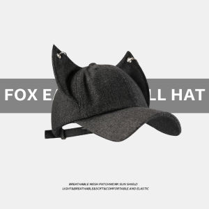 WEIAI | Korean Style Metal Buckle Denim Baseball Cap Women Spring Summer Versatile Cute 3D Fox Ear Duckbill Hat Sweet Lovely Design