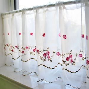 Embroidered Short Curtain Coffee Color