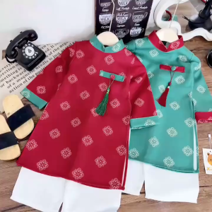 Áo dài cho bé bé trai chất nhung mềm mịn áo dài tết cho bé trai sz 10-30kg