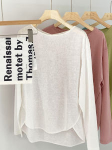 Áo Thun Chống Nắng Tay Dài Dáng Rộng Mỏng Mùa Hè Màu Trắng Thiết Kế Bất Đối Xứng Không Tay Áo Không Tay Áo Thun Cotton Pha Polyester