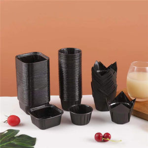 Black Baking Paper Cups Oil Resistant Cake Paper Cups Tulip Shape Square Cups High Temperature Resistant for Home Oven