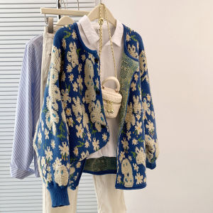 Áo Len Cardigan Dệt Kim Mềm Mại Thoải Mái Cổ Tròn Mùa Xuân Thu Cỡ Lớn Phong Cách Thường Ngày Áo Khoác Ngoài Đa Năng Họa Tiết Hoa
