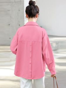 Fashionable Candy Colored Cotton Denim Shirt Womens Loose Outerwear Long Sleeve Polo Collar Button down Casual Style Spring Autumn