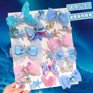 Princess Elsa Hair Accessories Kids Barrettes Baby Mermaid Hairpin Little Girl Elsa Bows Clip Hairware Girl