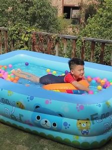 130cm/150cm/180cm Childrens Pool Rectangular Outdoor Inflatable Pool with Air Pump Summer Swimming Pool