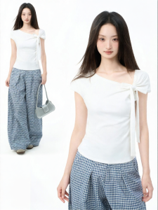 iiiamx | Off-Shoulder White Slim-Fit T-Shirt Female Summer Short Sleeve