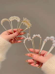 Trâm cài tóc hình chữ U với ngọc trai giả phong cách cổ điển thanh lịch