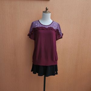 atasan wanita merah maroon LNXZ cewek L lengan pendek lace MEWAH blouse