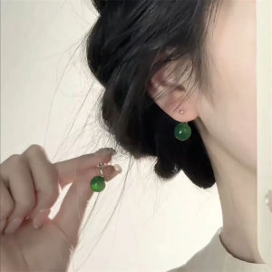 Elegant Green Jade Dangle Earrings Luxury Feelings New 2025 Fashion Hoop Earrings Alloy Plated Silver Gold Jewelry Accessories