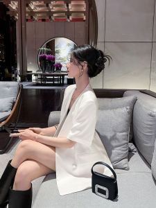 Acetate Satin DoubleBreasted Suit Coat Women Summer Loose Casual Short Sleeve Workwear Straight Leg Suit Pants Ensemble