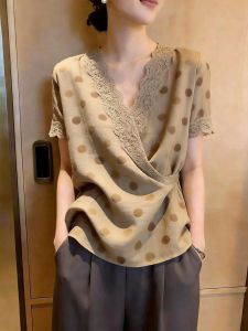 KUNAILIN | Commute Style Dot Lace Short Sleeve Top