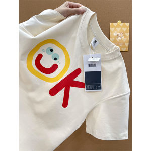 Retro American Cotton Short Sleeve T-Shirt Women Summer Chic Print Loose Half Sleeve Top Trendy High Waist Straight Cut Inner Wear