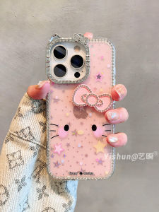 Colorful Polka Dot Star Cheek Red K-T Cat Compatible iOS 16ProMax Apple Skin iPhone 17prox Protection Frame Transparent Sequin Bright