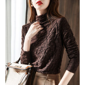 Fashionable Lace Base Shirt Womens Spring Autumn Winter Half High Collar Stylish Versatile Inner Wear Top Korean Style Long Sleeve
