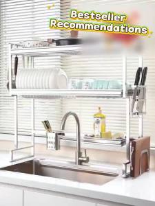 HYM Full Set Stainless Steel Dish Drying Drainer Rack Over Sink Organizer Plates Organizer Kitchen Rack with Accessories