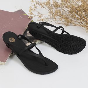 Sandal Jepit Wanita Dewasa Karet Anti Licin Camou Sabina Boba Hitam Simple Elegan Kekinian