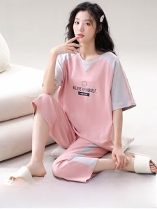 MiiOW | Bộ đồ ngủ cotton mùa hè MiiOW dành cho nữ Áo chui đầu tay ngắn Quần dài đến đầu gối Đồ ngủ thoải mái cho nữ