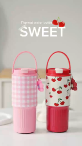 กระติกเก็บอุณหภูมิ แก้วเก็บความเย็น แก้วสแตนเลส พร้อมที่จับ และฝาปิดหลอด เก็บเย็น-ร้อนได้นาน