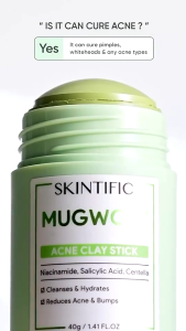 Skintific Mugwort Anti Pores & Acne Clay Stick 40g - Clay Mask Stick with Mugwort & Salicylic Acid Cleanses Blackheads Soothes Redness Controls Oil for Acne-Prone Skin