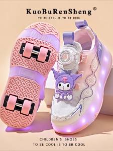 KUOBURENSHENG | Cute Cartoon Design Rotating Buckle Removable Glowing Roller Skates
