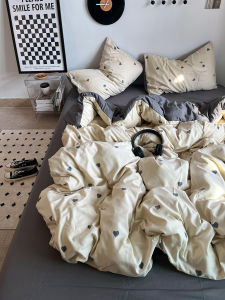 Bộ Đồ Giường Cotton in Hình Trái Tim Hai Màu Tươi Mới Bộ Đồ Giường Cotton Ba Mảnh Quần Đệm Cotton Quần Đệm Cotton