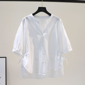 Shalldoer | Natural Fabric Short Sleeve Women Shirt Flax Loose Oversized Top