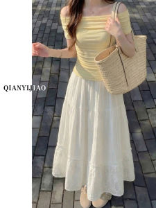XIANYIJIAO | Chân Váy Dài Mới Màu Trắng ren A-Line Xòe
