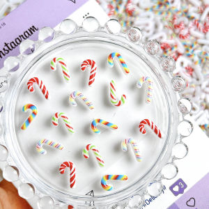 20PCS Luminous Creative Simulated Candy cane Resin Nail Charms Novel Colored Cane Nail Art Decorations DIY Christmas Series Nail