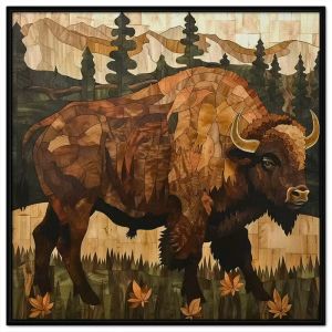 Tranh trừu tượng con trâu trên đồng cỏ tranh treo tường dán tường trang trí phòng khách nội thất. CGI-643