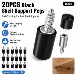 20Pcs Self-Tapping Shelf Pins with Non-Slip Sleeve Phillips Head Cabinet Support Pegs for Kitchen Bookcases Wardrobes