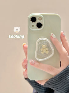 เคสโทรศัพท์มือถือแบบป้องกันการตกหล่นแบบเต็มจอลายหมีการ์ตูนสไตล์เกาหลีแบบเรียบง่ายพร้อมแผ่นรองลมสำหรับ Apple 15