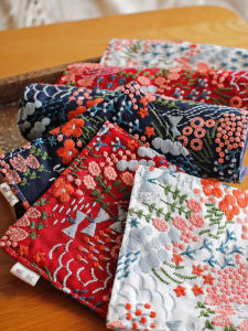 Japanese Style Embroider Cotton Linen Coaster Square Heat Proof Mat Potted Decorative Pad Vase Mat Tea Mat Dish Mat Placemat Fabric