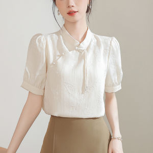 YAOMUHUA | Stylish Chinese Style Stand Collar Buttoned Shirt for Women