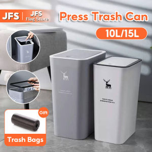 JFS Press Type Trash Can with Cover Nordic Trash Can for Kitchen Bathroom Bedroom Garbage Bin Container