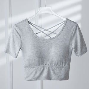 MiiOW | เสื้อยืดแขนสั้นผู้หญิง MiiOW สีขาว ทรงเข้ารูป โยคะ ฤดูร้อน ไม่ต้องใส่เสื้อชั้นใน เสื้อครึ่งตัว หลังสวย วัสดุโพลีเอสเตอร์