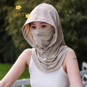 Bảo vệ khỏi ánh mặt trời nạ cho nữ bao kín mặt hè 2025 lụa lạnh mới bảo vệ khỏi tia UV nạ Mũ chống nắng bảo vệ cổ tích hợp để lái xe và đi xe đạp