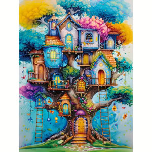500 1000 1200 2000pcs Jigsaw Puzzle Colorful House On A Tree Fantasy Treehouse Scene Brain Teaser Family Game Easter Gift