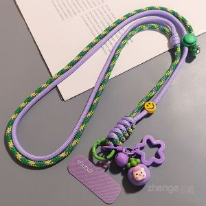 Zengge Long Slant Cross Adjustable Ins Colorful Woven Rope Phone Strap with Bell Pendant Cute Cartoon Baby New Arrival Mobile Phone Accessories