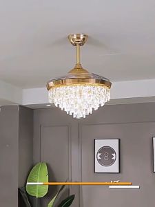 Modern Chandelier Luxury 42\" Ceiling Fan with Light Remote Control Tricolor lighting LED Silent Chandelier