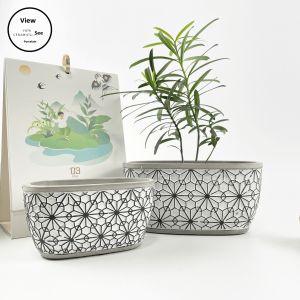 INS Minimalist Nordic Style Creative Green Plants Succulent Oval Modern Balcony Indoor Outdoor Cement Flower Pot View Porcelain