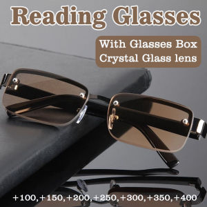 ORTS Half Rim Reading Glasses Lalaki at Babae Crystal Glass Lens Presbyopia Salamin Grade+100-+400