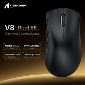ATTACK SHARK | Attack Shark V8 Lightweight Mouse Gaming 8K Receiver42000DPIPAW3950Max SensorDual 8K Polling RateNordic 54L15 MCU500mAh
