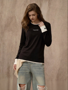 NEIZAIMIMA | Tencel Patchwork Two-in-One Appearance Womens T-shirt