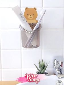 ที่วางแปรงสีฟันลายหมี แก้วพลาสติกในห้องน้ำ  แบบไม่เจาะ ติดตั้งง่าย น่ารัก มี 2 สี ให้เลือก