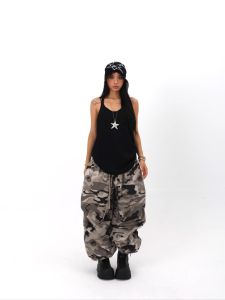 BlingGirls Original American Summer Vintage Street Versatile Camouflage Work Pants Loose Casual Wide Leg Pants