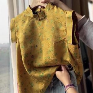 New Chinese Style Floral Shirt Womens Short Sleeve Summer Unique Fleece Sleeve Anti-Aging Top Beautiful Small Trendy Shirt