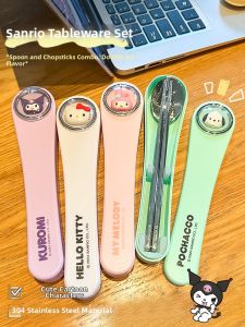 Cute Childrens Use Chopsticks and Spoon Set 304 Stainless Steel