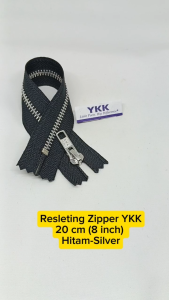 Resleting Zipper YKK Gigi Besi Metal 20 cm Atau 8 inch Set Close - End Warna Hitam Silver Harga Per Biji