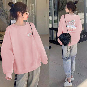 เสื้อสเวตเตอร์คอกลมแขนยาวทรงหลวมสไตล์เกาหลีสำหรับผู้หญิง ฤดูใบไม้ผลิและฤดูใบไม้ร่วง สีชมพู ลดอายุ แฟชั่นลำลอง